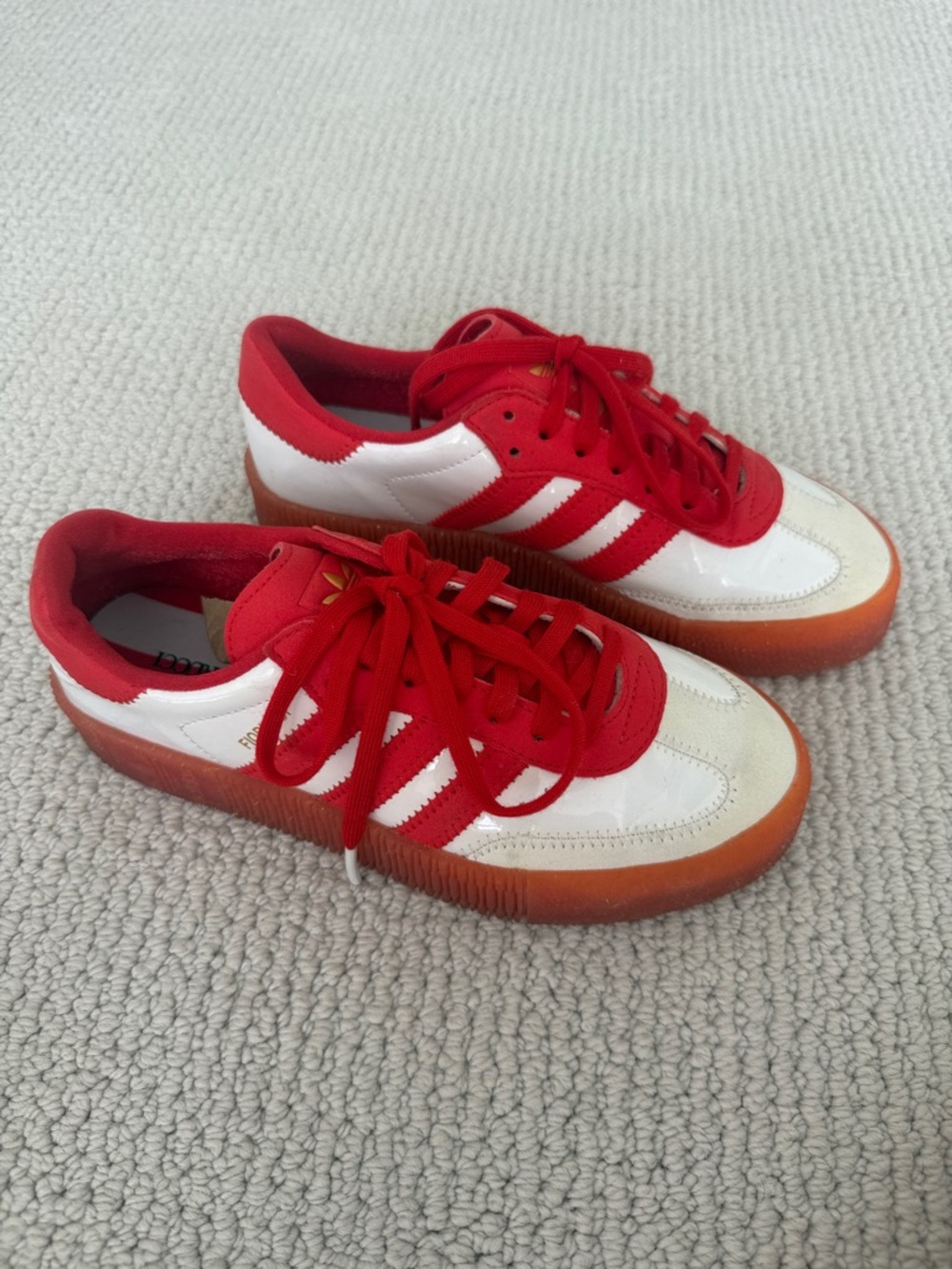 adidas fiorucci Red and White Low-Top Sneakers with Gum Sole